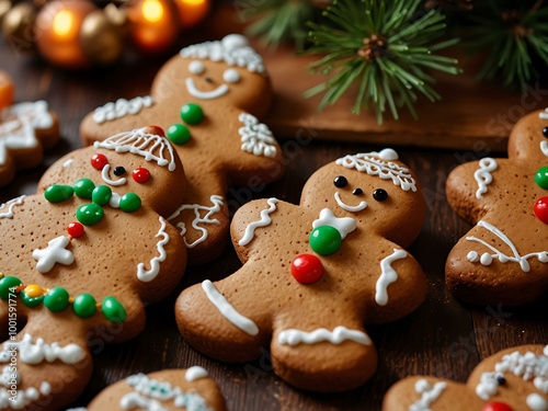 Gingerbread cookies decorated for Christmas.