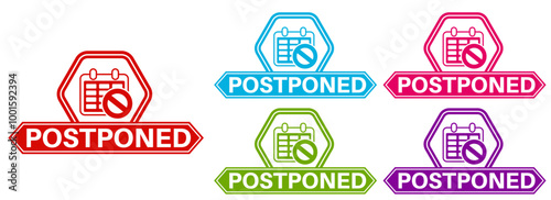 Set Stylish postponed icon labels. delay sign symbol sticker template design vector illustration	