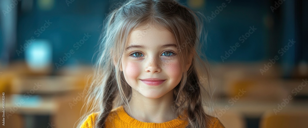 Portrait of a Smiling Young Girl with Blonde Hair and Blue Eyes Portrait of a Smiling Young Girl with Blonde Hair and Blue Eyes
