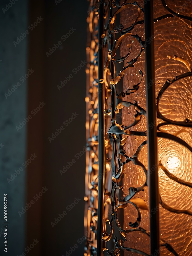 Glowing floor lamp captured in close-up. Glowing floor lamp captured in close-up.
