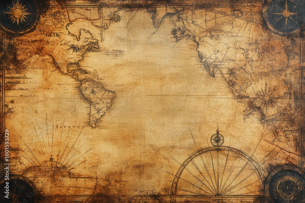 Naklejka premium Vintage Aged Paper Background with Old Map Design