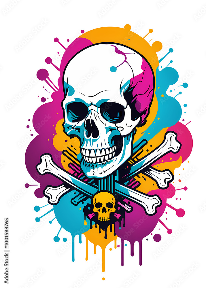 Colorful Skull and Bones with Abstract Splash Background Clipart Colorful Skull and Bones with Abstract Splash Background Clipart