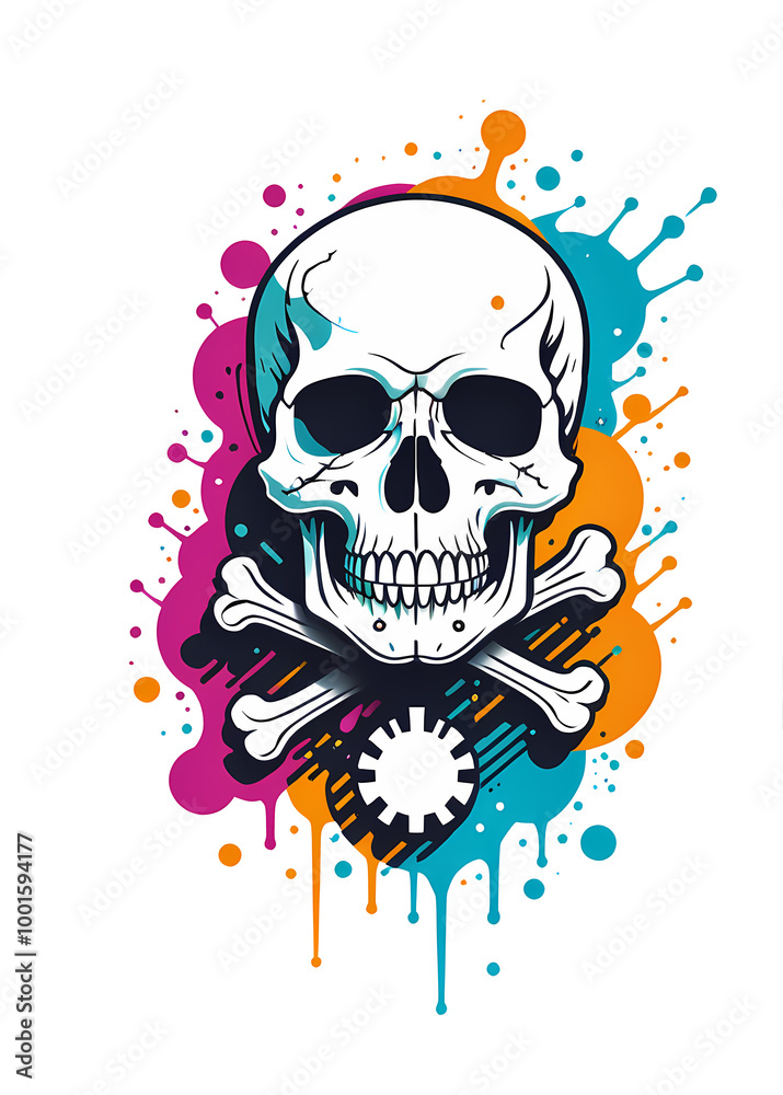Colorful Skull and Bones with Abstract Splash Background Clipart Colorful Skull and Bones with Abstract Splash Background Clipart