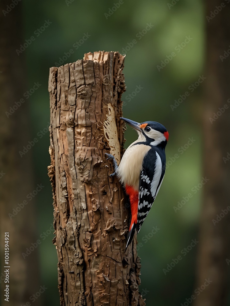 Greater spotted woodpecker on a tree trunk. Greater spotted woodpecker on a tree trunk.