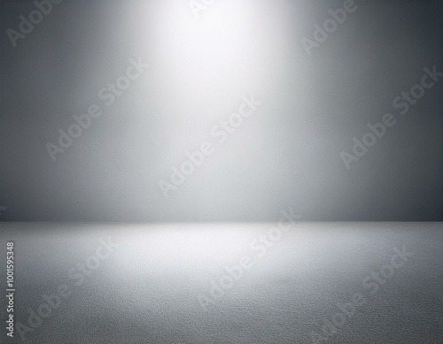 white studio room background, grey floor backdrop with spotlight.