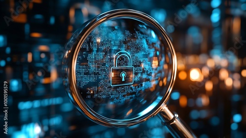 Magnifying Glass Focusing on Padlock and User Login Interface for Online Security and Protection topics on data security online protection and user safetydigital privacy and secure log : Generative AI