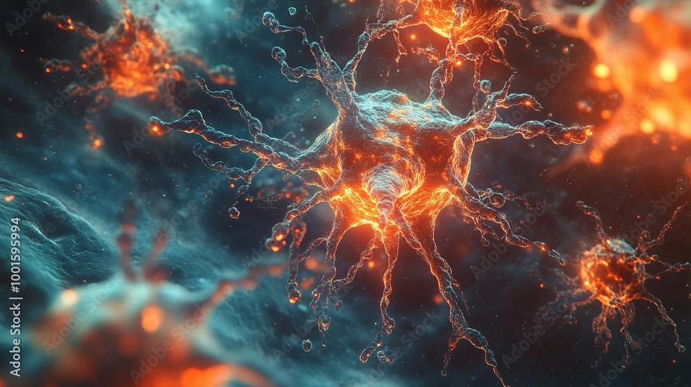 stunning 3D microbiology background of neurons and nerve cells offering intricate neural structure and ample copy space for research, medical studies, and scientific exploration