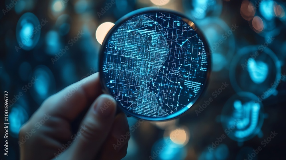 Know your customer KYC concept Person use magnifying glass focus to identity verification system for Increase financial security and access personal financial data Biometrics security : Generative AI Know your customer KYC concept Person use magnifying glass focus to identity verification system for Increase financial security and access personal financial data Biometrics security : Generative AI