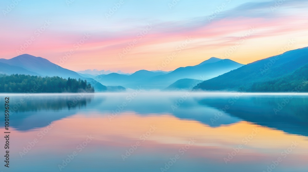 Fototapeta premium Tranquil Lake Reflection at Dawn