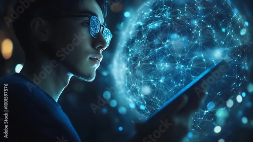 Wallpaper Mural Data science AI Digital technology concept Computer programmer using digital tablet with big data and cloud computing business intelligence innovation technology background : Generative AI Torontodigital.ca