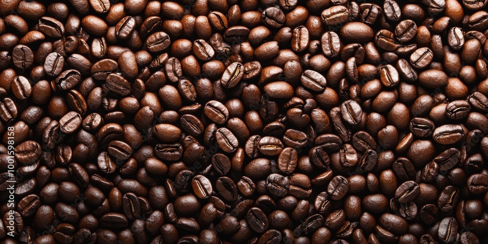 Fototapeta premium Overhead view of backdrop representing halves of dark brown coffee beans with pleasant scent