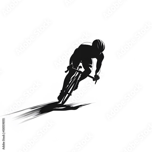  Black silhouette of a Cycling athlete on a white background Ai generative