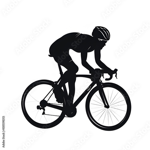  Black silhouette of a Cycling athlete on a white background Ai generative