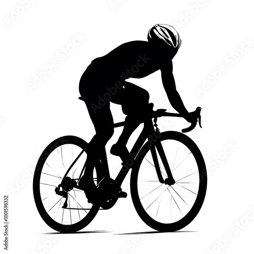  Black silhouette of a Cycling athlete on a white background Ai generative