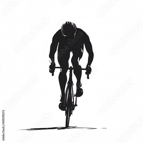  Black silhouette of a Cycling athlete on a white background Ai generative