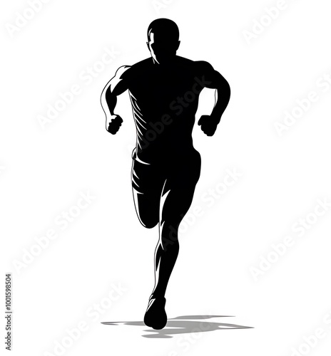Black silhouette of a running athlete on a white background ai generative