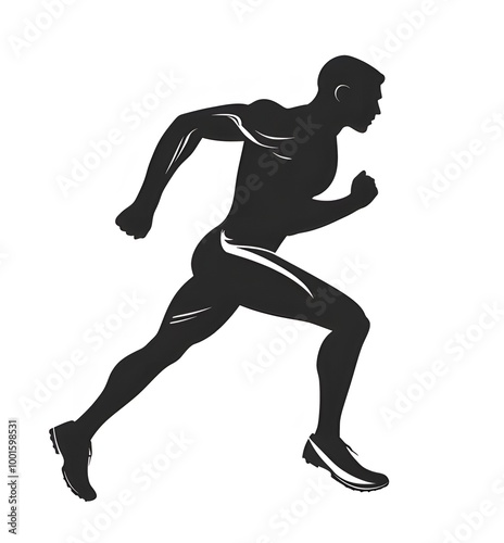 Black silhouette of a running athlete on a white background ai generative
