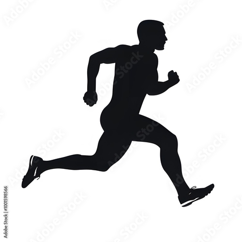 Black silhouette of a running athlete on a white background ai generative