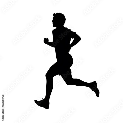 Black silhouette of a running athlete on a white background ai generative