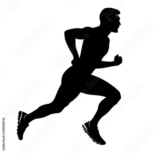 Black silhouette of a running athlete on a white background ai generative