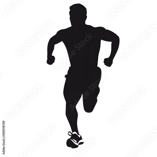 Black silhouette of a running athlete on a white background ai generative