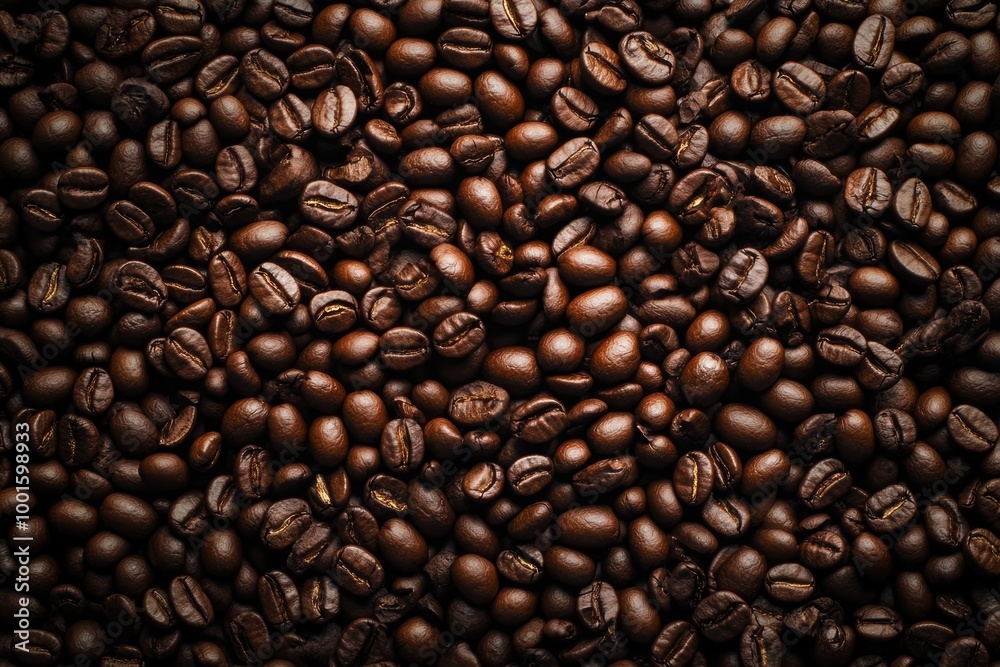 Fototapeta premium Overhead view of backdrop representing halves of dark brown coffee beans with pleasant scent