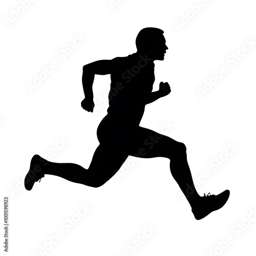 Black silhouette of a running athlete on a white background ai generative