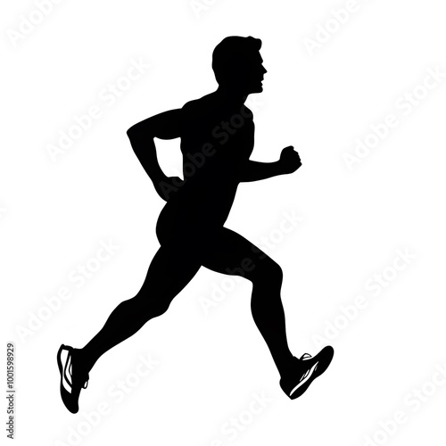Black silhouette of a running athlete on a white background ai generative