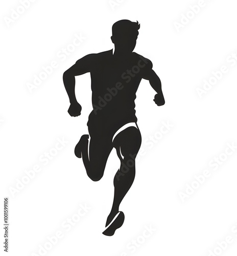 Black silhouette of a running athlete on a white background ai generative