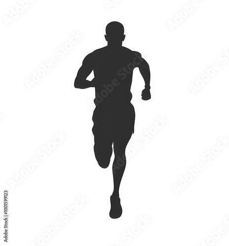 Black silhouette of a running athlete on a white background ai generative
