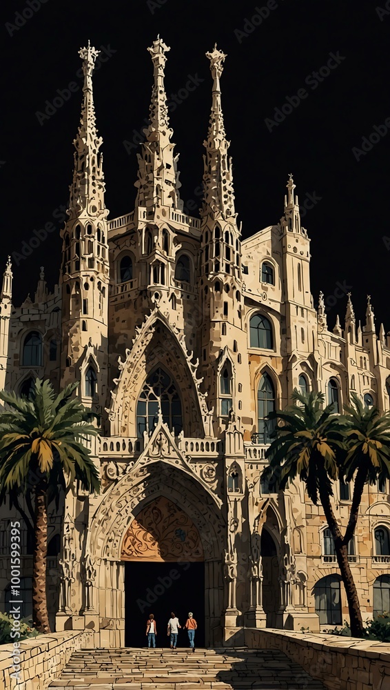 Hand-drawn poster of Barcelona, Spain, for travel purposes. Hand-drawn poster of Barcelona, Spain, for travel purposes.