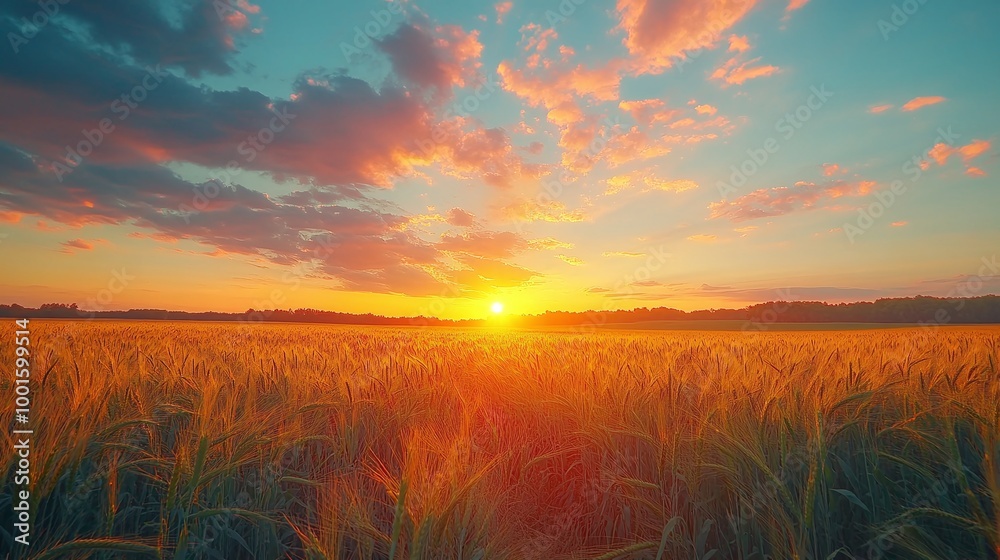 Fototapeta premium serene sunset with majestic rolling clouds and vibrant colors filling the horizon with stunning nature’s light creating a breathtaking and peaceful scenic landscape