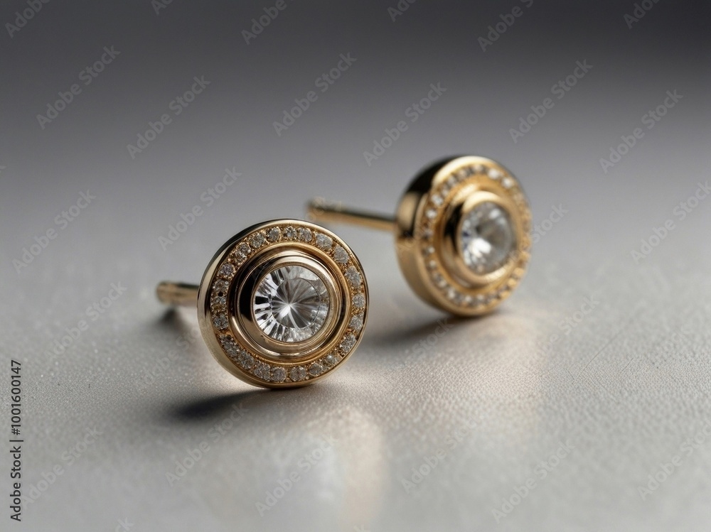Unique design of a pair of gold earrings isolated on a completely empty white background. AI generated. Unique design of a pair of gold earrings isolated on a completely empty white background. AI generated.