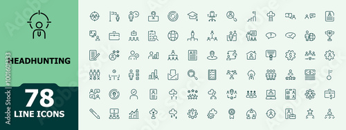 Headhunting outline icons set. Related to recruitment, employment, hiring, job and more. Minimalist linear icon collection. Editable stroke. Vector illustration