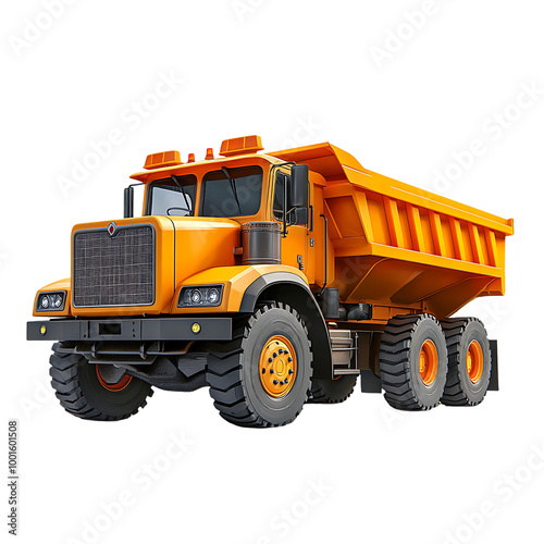 Orange dump truck, Transparent background.