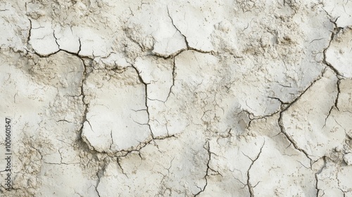 Dry, cracked earth forming a network of fissures as a result of a prolonged drought, creating a textured, arid landscape