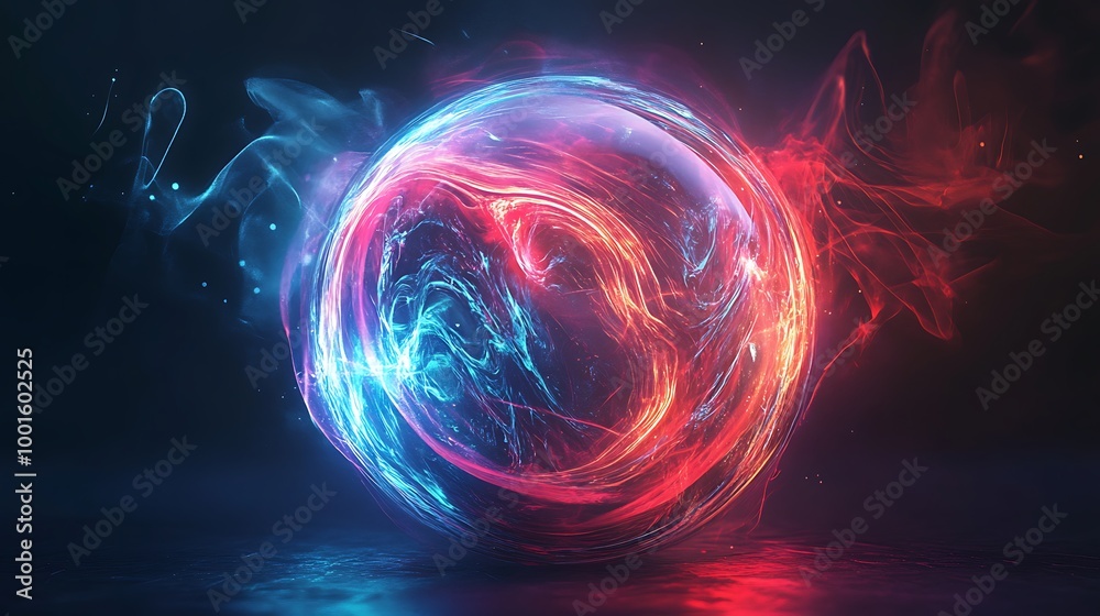Abstract Sphere with Blue and Red Glowing Energy for Futuristic, Technology, or Magic Background Abstract Sphere with Blue and Red Glowing Energy for Futuristic, Technology, or Magic Background