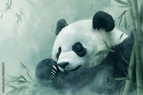 Gentle Giant Panda Resting Bamboo