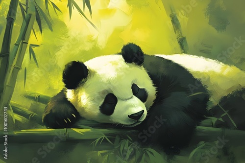 Gentle Giant Panda Resting Bamboo