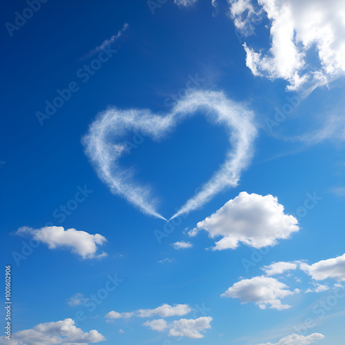 Heart shape cloud against blue sky with fluffy white clouds