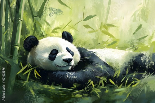 Gentle Giant Panda Resting Bamboo