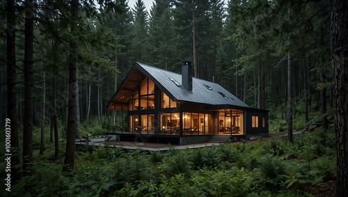 House nestled in the woods.