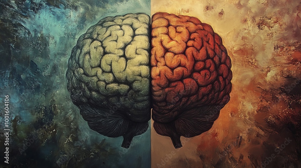right and left brain hemispheres, concept of logical thinking and ...