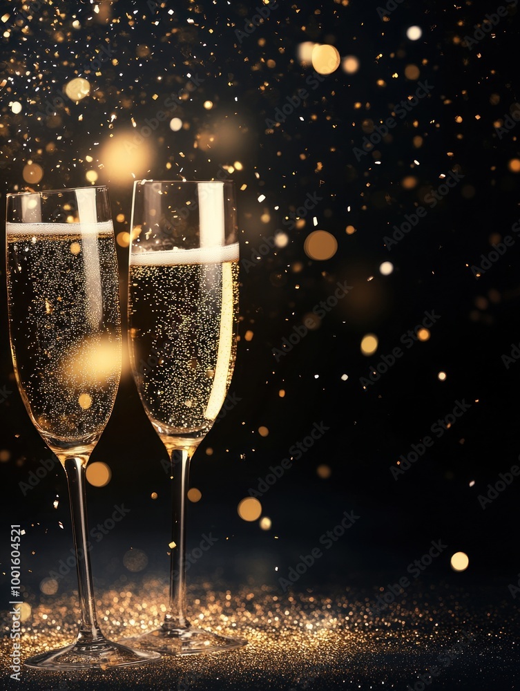 Flyer Champagne glasses toasting with confetti, celebrating a festive occasion, AI generated Flyer Champagne glasses toasting with confetti, celebrating a festive occasion, AI generated