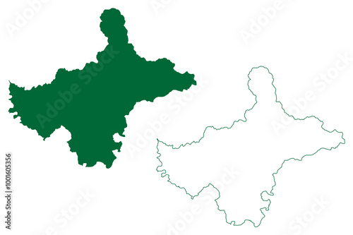 Shimla district (Himachal Pradesh State, Republic of India) map vector illustration, scribble sketch Shimla map
