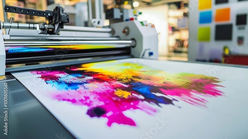 Wallpaper Mural Large format printer in a typography office creates vibrant colors on paper, showcasing high-quality printing with cmyk technology Torontodigital.ca