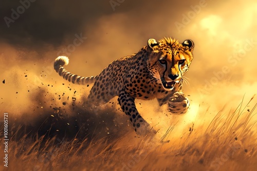 Sleek Cheetah Sprinting Grassland Speed