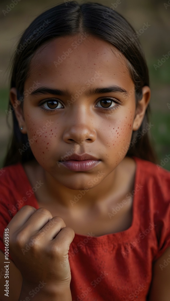 Indigenous Australian girl wearing a red top. Indigenous Australian girl wearing a red top.