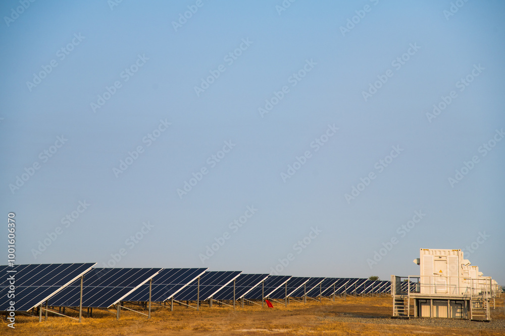Blue solar panels with the sunny sky Blue solar panels with the sunny sky