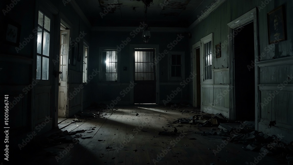 Inside a haunted house at night. Inside a haunted house at night.